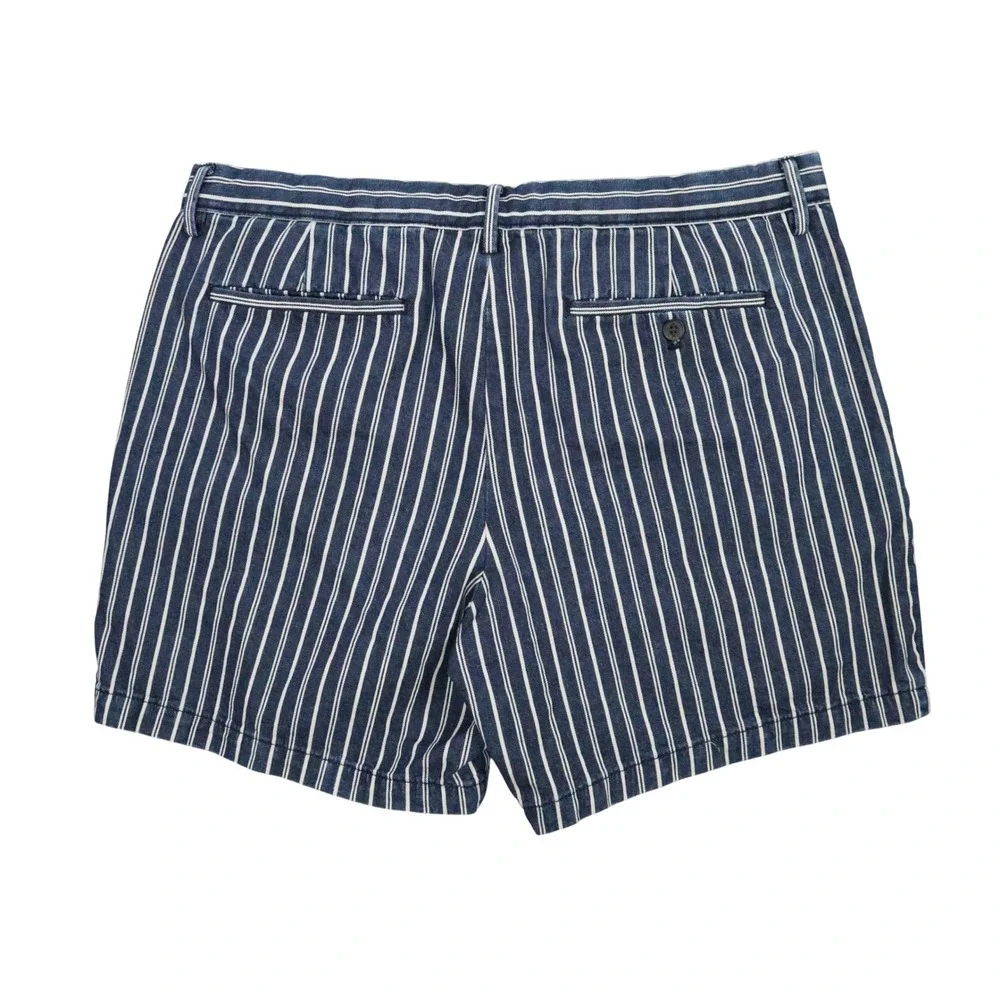 Banana Republic Lived In Chino Shorts Mens 36 Navy White Stripe 7 Inch Cotton‎
